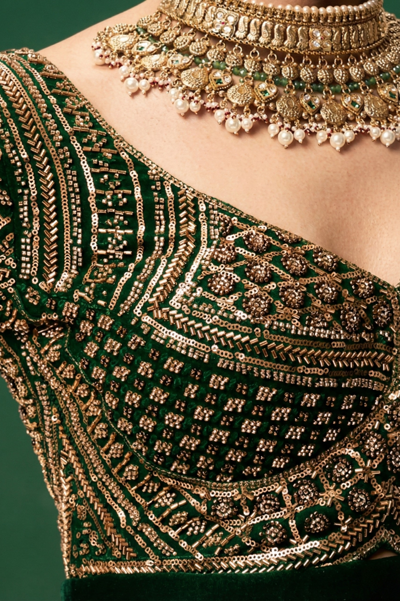 UMA SUTRA Sabya-Inspired Cut-Dana Blouse – Luxury Handcrafted Statement closeup 