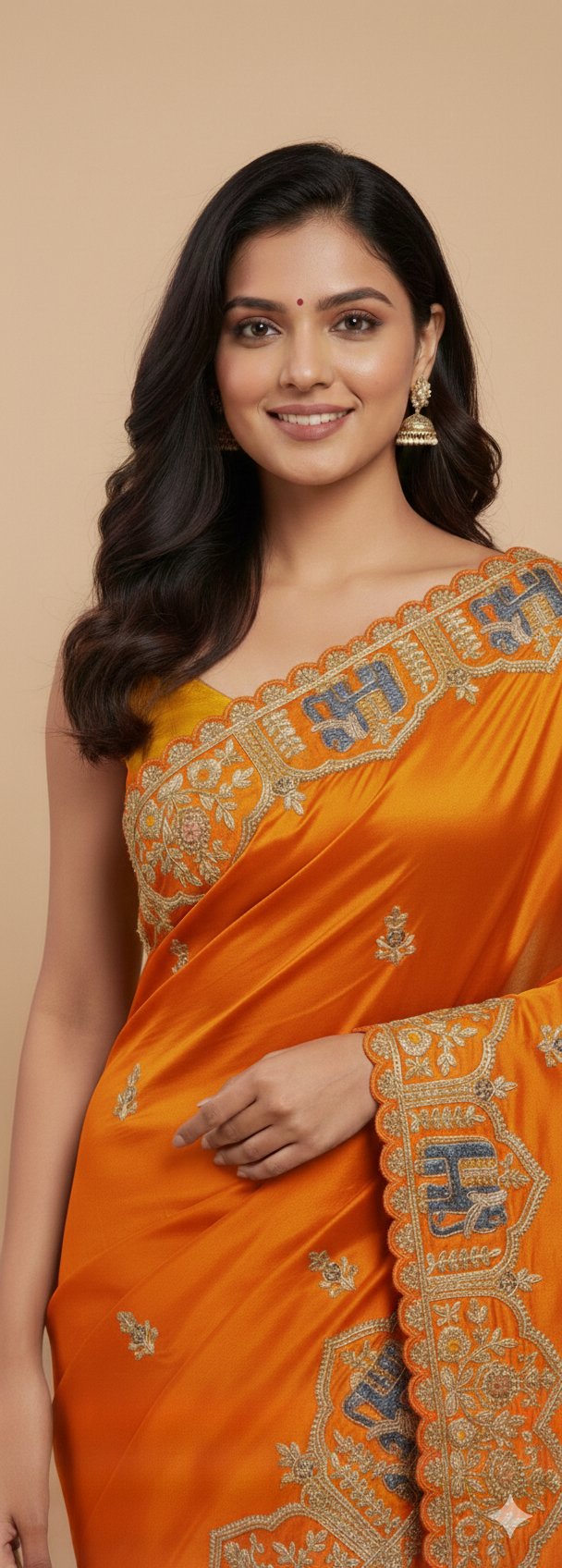 UMA SUTRA Fancy Saree with Elephant Border Work & Contrast Blouse – Designer Festive Collection orange colour 