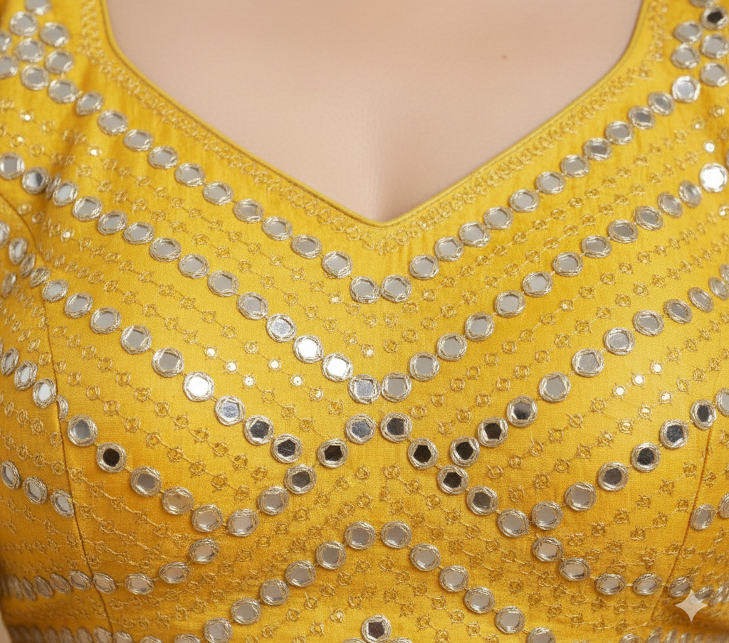 Yellow Mirror Work Designer Blouse for Women | Premium Festive & Wedding Wear by UMA SUTRA