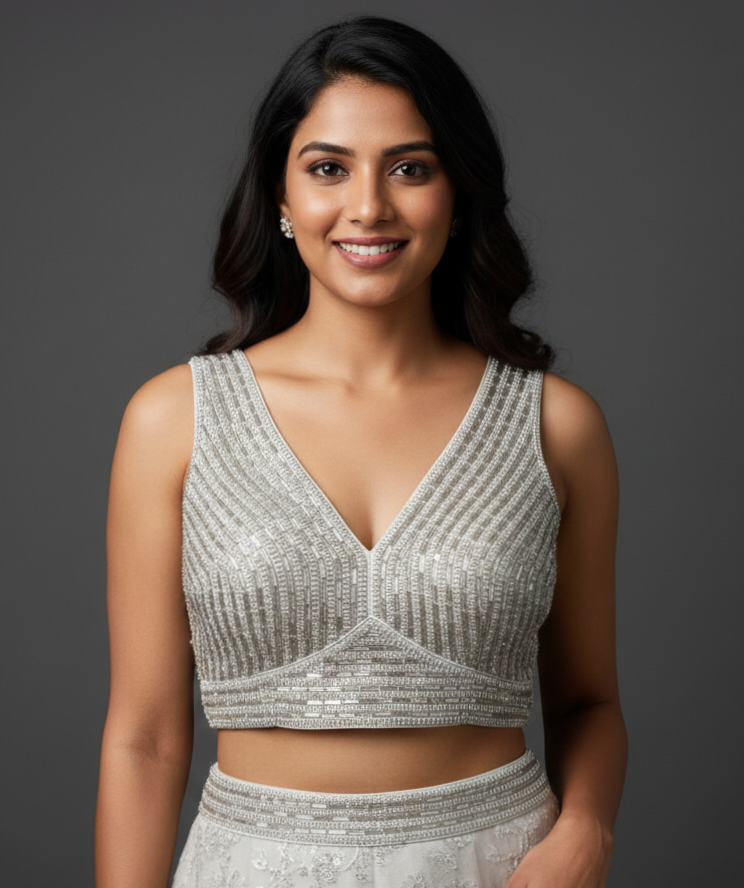 UMA SUTRA Silver Cut Dana Work Designer Blouse