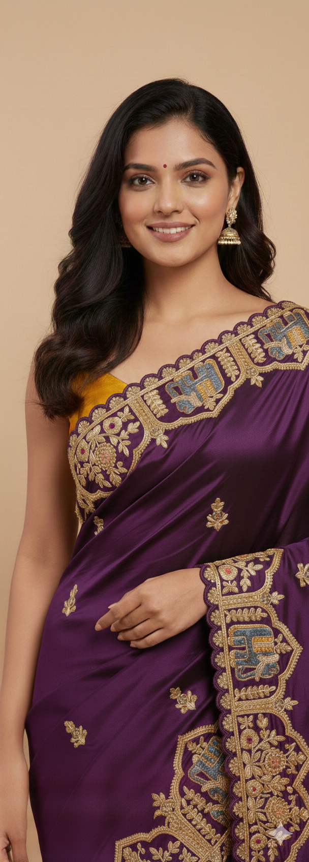 UMA SUTRA Fancy Saree with Elephant Border Work & Contrast Blouse – Designer Festive Collection purple colour 