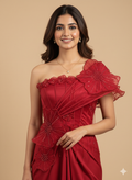 UMA SUTRA Scarlet Bloom One-Shoulder Pre-Draped Gown