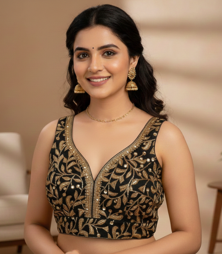 UMA SUTRA Embroidered Designer Blouse – Elegant Festive & Bridal Wear black colour 