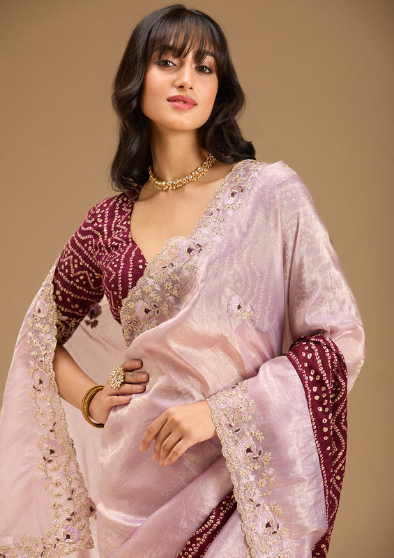 Uma Sutra tissue saree pink 