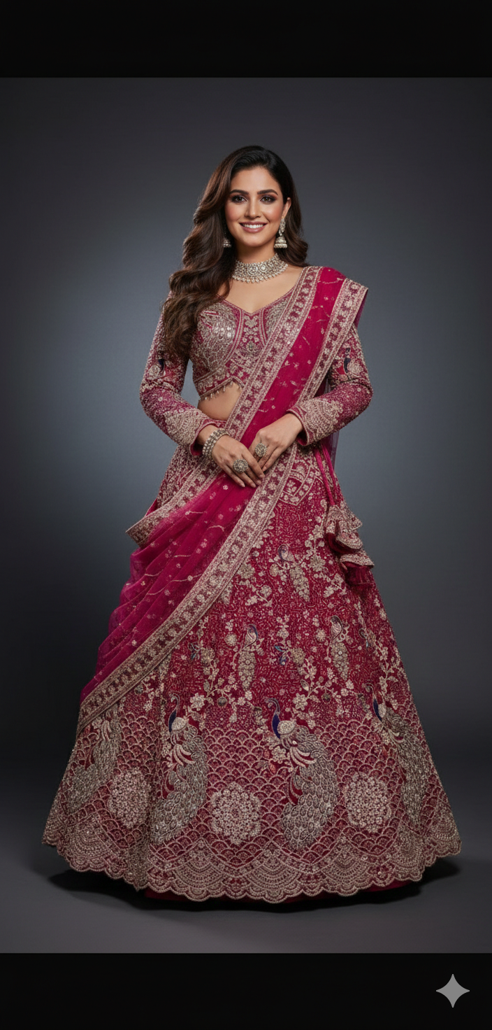 Bridal Red Embroidered Lehenga Set with Heavy Zari Work – UMA SUTRA