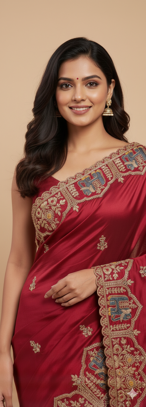 UMA SUTRA Fancy Saree with Elephant Border Work & Contrast Blouse – Designer Festive Collection red colour 