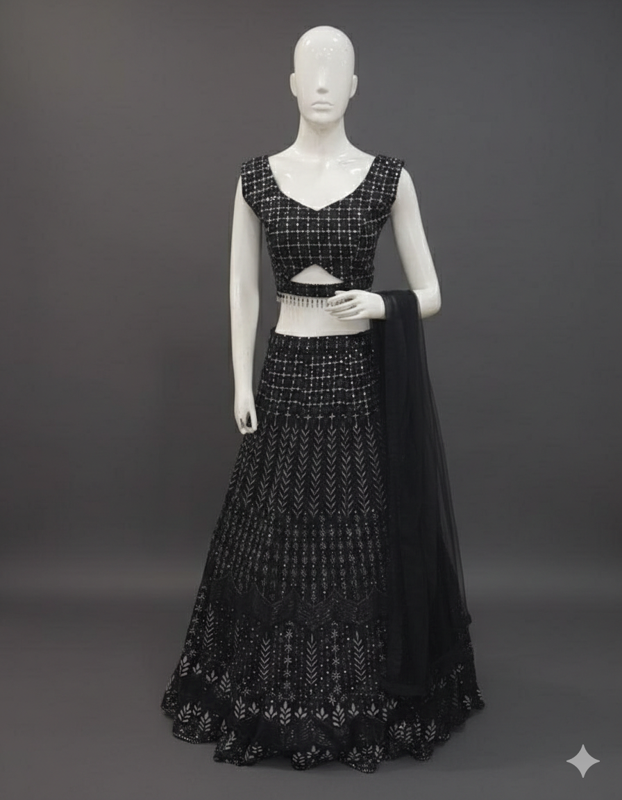 UMA SUTRA Midnight Noir Embroidered Lehenga Set