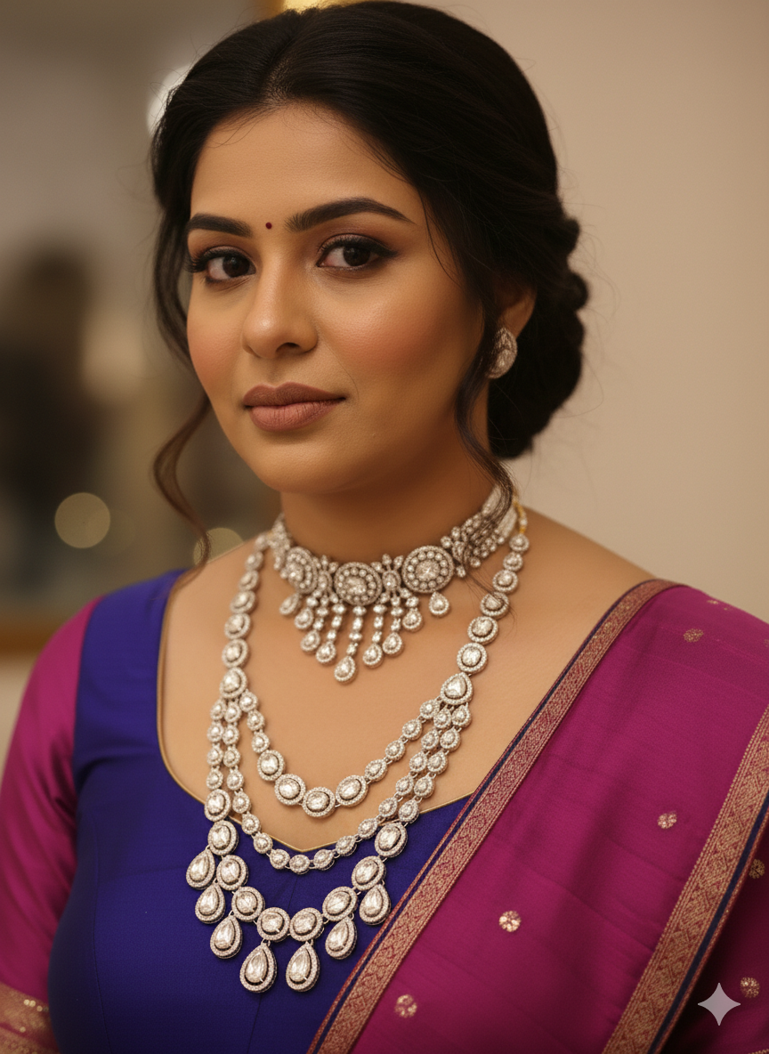 UMA SUTRA Luxury Layered Stone Necklace Set (Choker + Long Haar + Earrings)