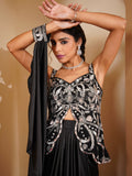 Indo Western Hand Embroidered 3-Piece Set with Designer Blouse & Attached Handcuff – UMA SUTRA
