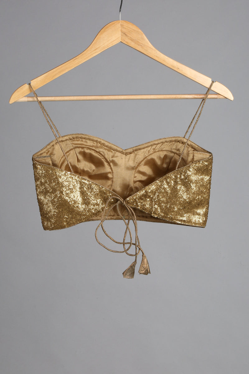 UMA SUTRA Gold Sequin Blouse with Shoulder Straps & Back Tie-Up back view 