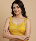 Yellow Mirror Work Designer Blouse for Women | Premium Festive & Wedding Wear by UMA SUTRA